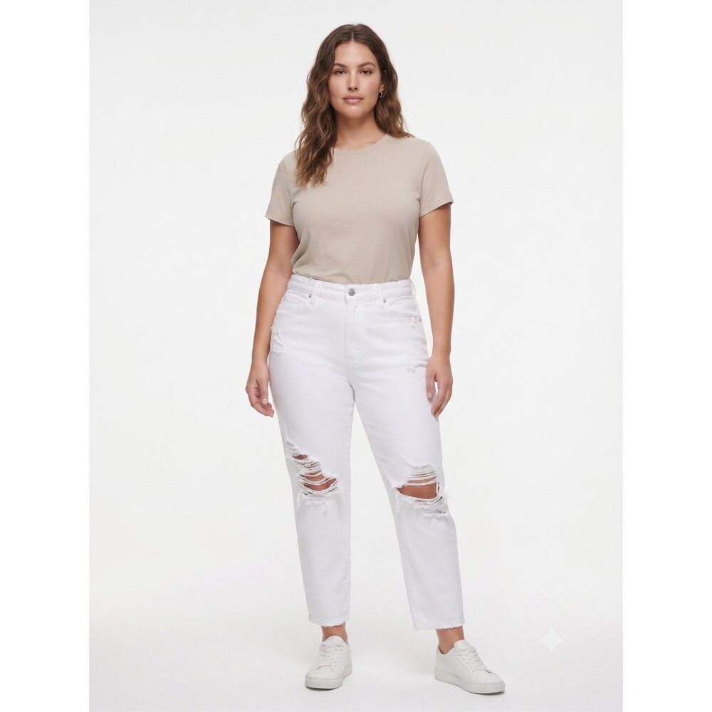 🤍 Good American High Rise Distressed White Ankle Jeans Sz 4 Streetwear